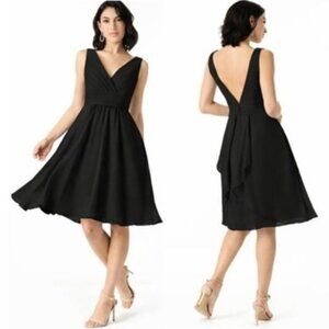 NWT Azazie Black Kyla Chiffon A-line V-neck Bridesmaid Dress Size A2